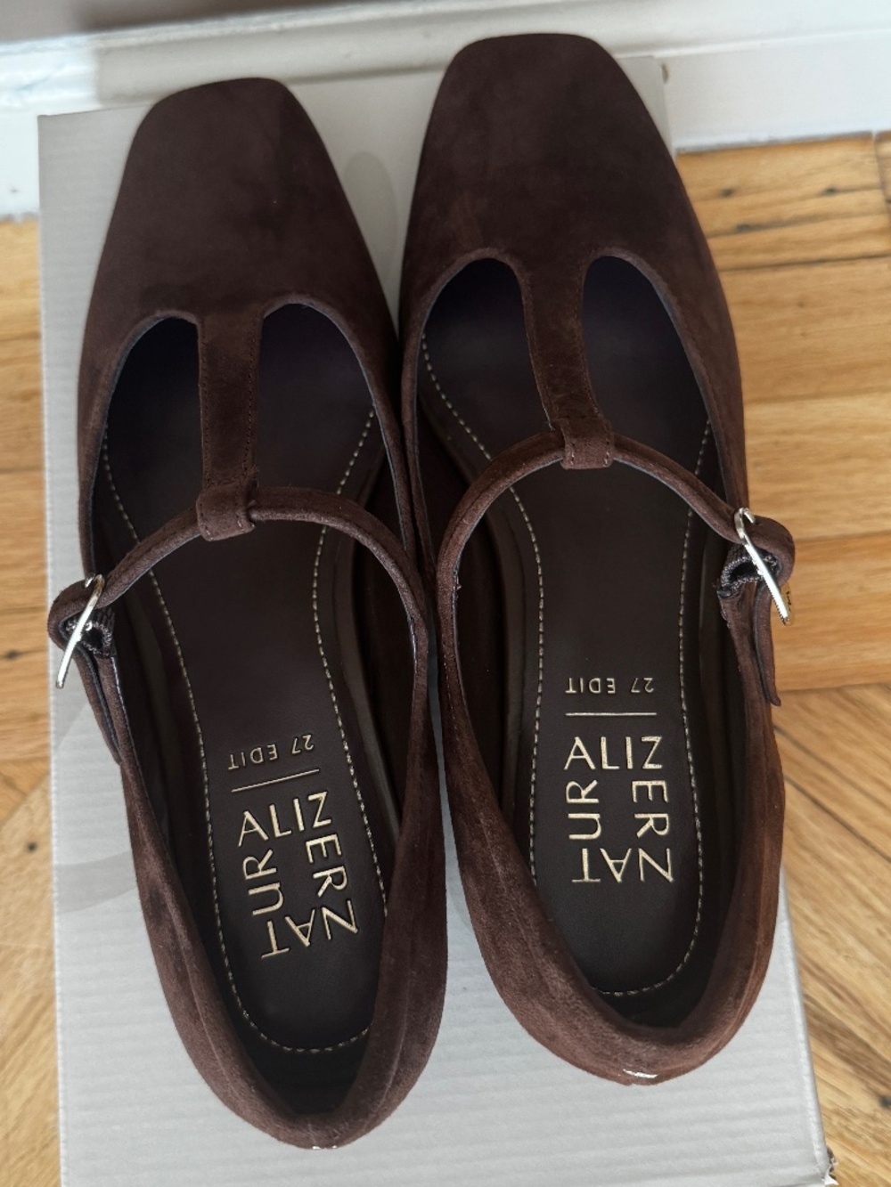 Naturalizer Women’s Brown Suede T-Strap Flats
